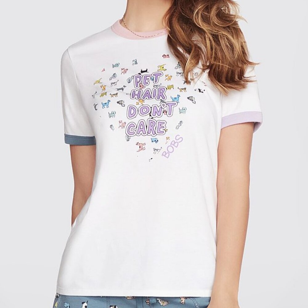 Skechers Bobs Dog Pet Hair Don't Care Ringer Tee 14068